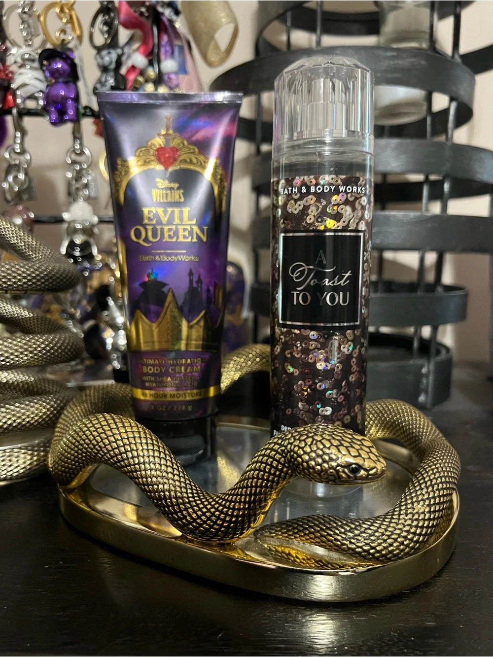 Bath & Body Works Gold Snake Tray and Three wick Holder